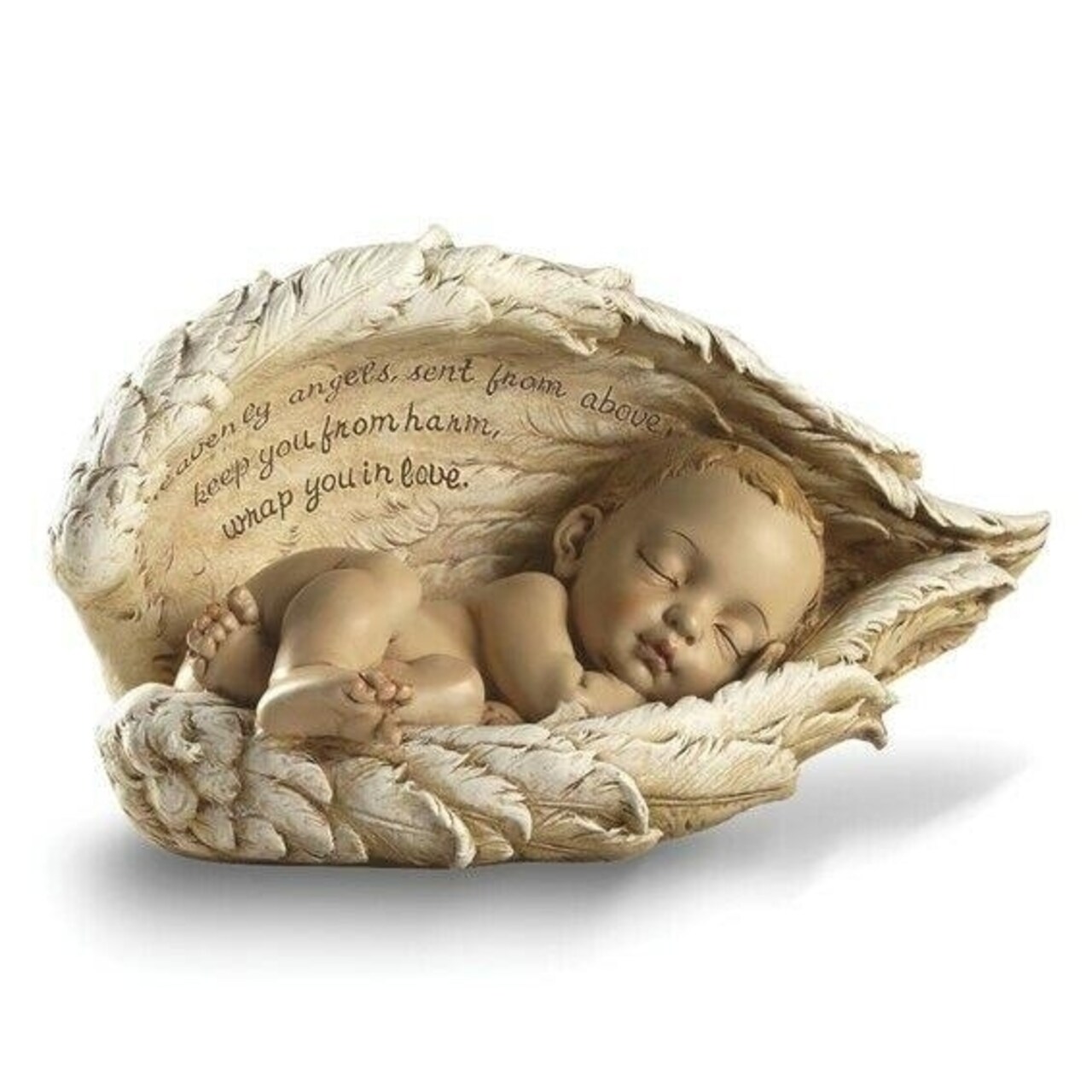 Josephs Studio Guardian Angel Wings Around Baby Stone Resin Figurine